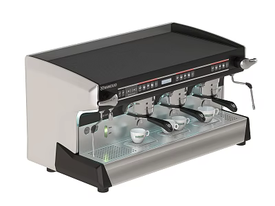 Smart Espresso Machine With Three Brew Heads and Coffee Cups 3d model