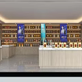 Tobacco and Alcohol Store Interior With Shelves Displaying Liquor and Tobacco Products and Wooden Counters