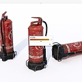 Three Red Vintage Fire Extinguishers With Label Details And Safety Gear
