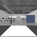 Modern Public Office Space With Open Corridor Glass Walls Gravel Flooring And Small Green Plants