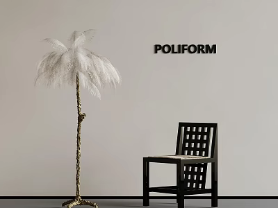 POLIFORM White Feather Floor Lamp And Black Chair For Modern Interior Decor 3d model