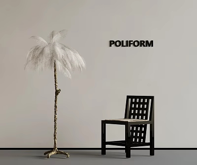 POLIFORM White Feather Floor Lamp And Black Chair For Modern Interior Decor 3d model