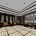Spacious Traditional Chinese Hotel Public Lounge Area With Classical Decor And Sofa Sets