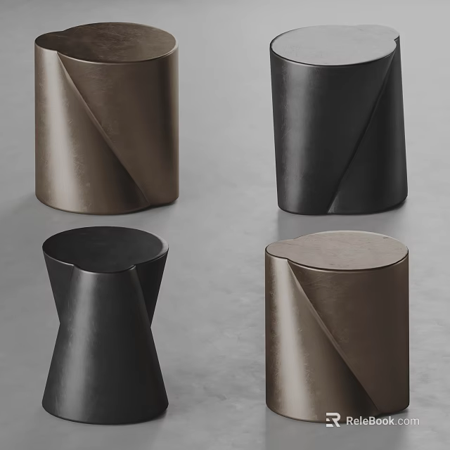 Modern Black and Brown Side Tables with Unique Geometric Sleek Design 3d model 