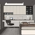 Tatami Bedroom Single Chair Laptop Computer Bookcase Hanging Cabinet Decorative Cabinet Table Lamp 3d model
