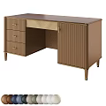 Elegant Modern Wooden Desk With Drawers Vertical Slat Panels And Gold Metal Legs