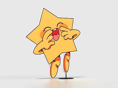 Cute Cartoon Yellow Star Character With Smiling Face And Hands Covering Mouth Standing On Base 3d model