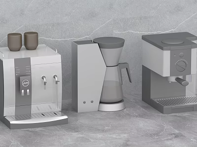 Stylish Modern Kitchen Appliances In Grey And White With Coffee Makers 3d model