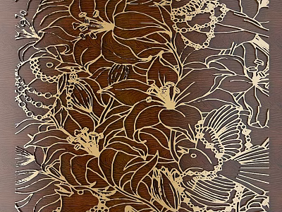 Intricate Wooden Carving Art With Floral Patterns And Bird Motifs 3d model