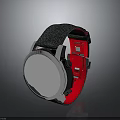 Stylish Modern Watch With Black Fabric Strap Red Accent And Circular White Dial
