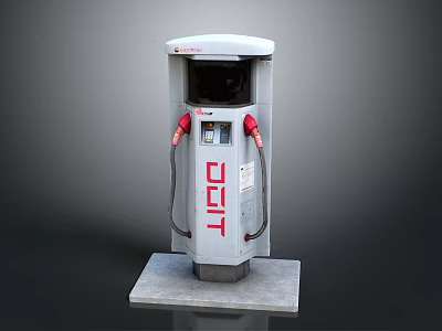 DEIT Fuel Dispenser Unit With Red Nozzles On Gray Concrete Base 3d model