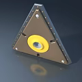 Hinged Door Hardware Component With Triangular Metal Frame Yellow Center And Rivets 3d model