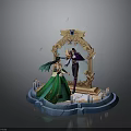 Enchanted Scene Setup With Ornate Mirror Two Characters Candles Feathers And Blue Platform 3d model
