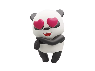 Cute Panda Toy With Red Heart Shaped Eyes And Hugging Pose 3d model