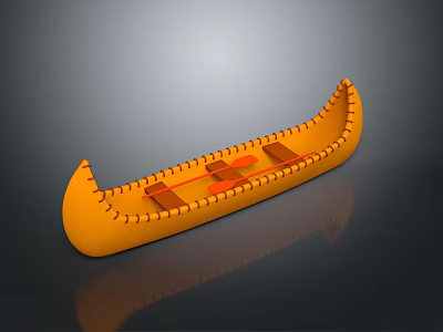 Stylish Orange Canoe With Traditional Structure And Wooden Seats Design 3d model