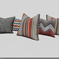 Stylish Decorative Throw Pillows with Houndstooth Striped Chevron and Colorful Patterns 3d model