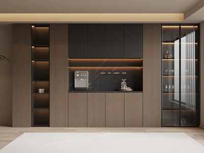 Modern Wine Cabinet Design Featuring Glass Doors LED Lighting And Display Shelves 3d model