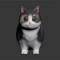 Gray And White Striped Chubby Cat With Large Round Yellow Eyes On Black Reflective Background