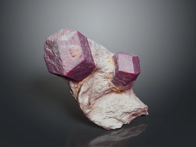 Natural Purple Crystals Cluster Attached To Gray Rock Formation Specimen 3d model