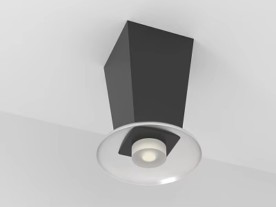 Modern Black Square Ceiling Light With White Circular Shade And Bright Bulb 3d model