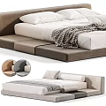 Modern Double Bed Frame With Upholstered Headboard White Sheets Plaid Blanket And Color Options