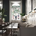 Cozy Restaurant Interior With Large Windows Greenery Indoor Plants Tables Chairs And Sofa Booths