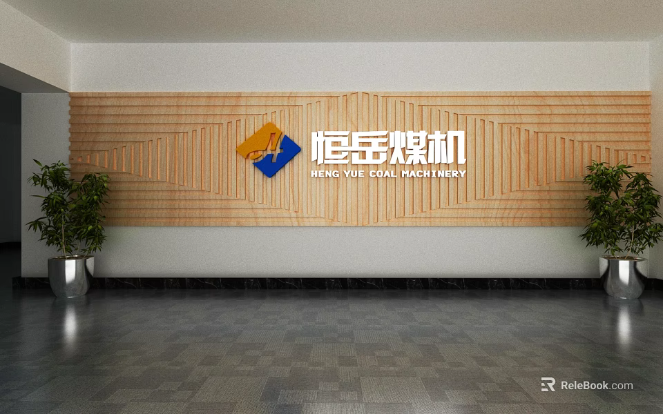 Wooden Front Desk Background Wall With Geometric Design Company Logo And Enterprise Name 3d model 