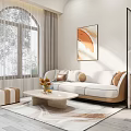 Modern Living Room Interior With Arched Windows Sofa TV Rug And Decorative Plants