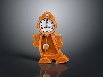 Orange Human Shaped Mantel Clock With Phinney Brand White Face And Gold Pendulum Design 3d model