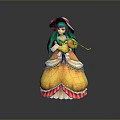 Game And Movie Character With Green Long Hair Yellow Dress Pink Hem Holding Scepter Hat