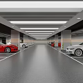 Indoor Parking Garage With Parked Cars White Lines Yellow Black Warning Strips Columns And Lighting