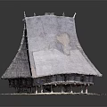 Traditional Thatched Roof Building Model With Sloped Structure And Wooden Supports