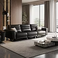 Modern Living Room Sofa And Coffee Table Set With Cushions And Plants