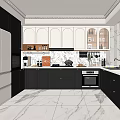 Modern Kitchen Interior With Dark White Cabinets Marble Countertop And Appliances