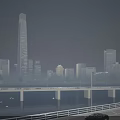 Modern High Rise Office Building With Glass Curtain Wall In Urban Skyline Near Road And Bridge