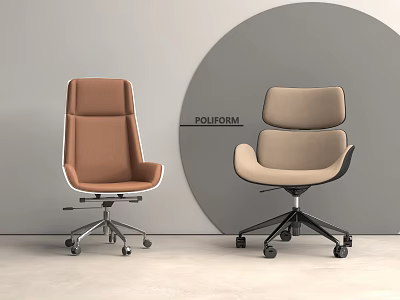POUFORM Office Chairs Brown And Beige With Modern Gray Wall Circular Backdrop 3d model