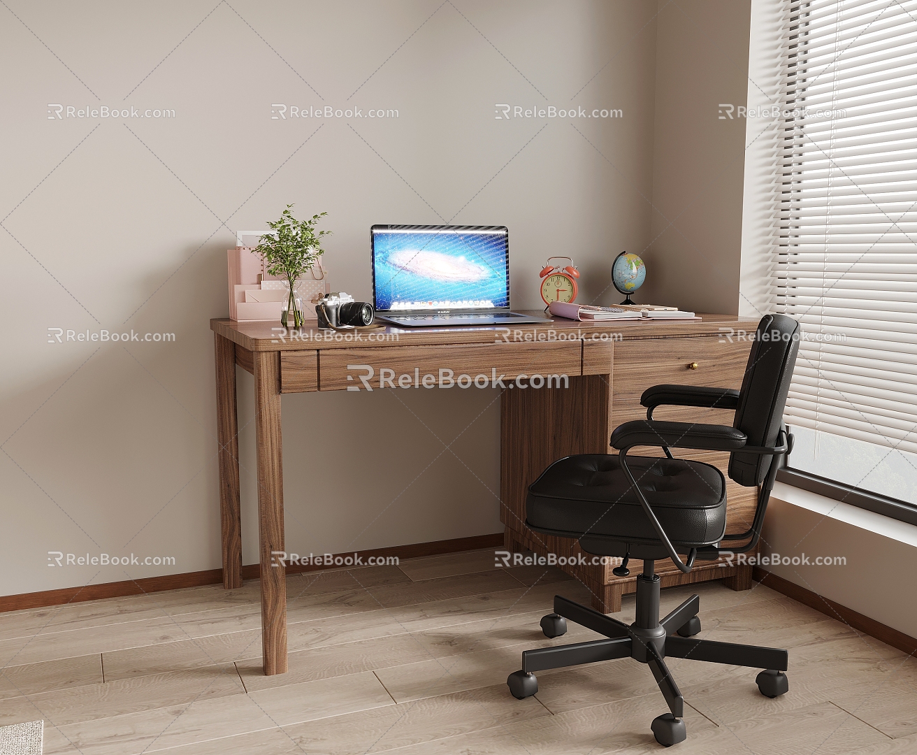 Middle Style Desk and Chair Combination Office Desk and Chair Computer 3d model