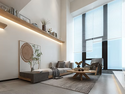 Modern Apartment Living Area With Large Windows And Minimalist Decor 3d model