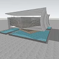 Modern Architectural Design With Unique Roof Structure And Water Features 3d model