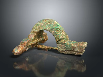 Ancient Bronze Carving Featuring Curved Shape Ornate Patterns And Patina Surface 3d model