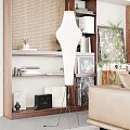 Minimalist Paper Floor Lamp in Modern Living Room with Wooden Bookshelf and Green Plant