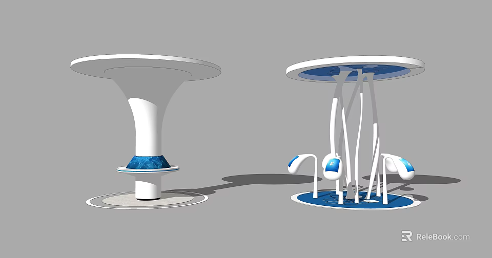 Modern White Pergola Design With Round Canopy And Blue Accent Support Structures 3d model 