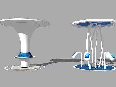 Modern White Pergola Design With Round Canopy And Blue Accent Support Structures 3d model