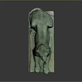 Reclining Green Bronze Lion Statue With Square Base And Dark Reflective Background