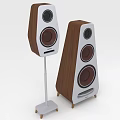 Stylish Floor Standing Speakers With Wooden Cabinet White Front Panel And Circular Drivers