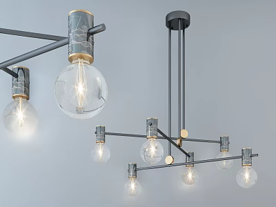 Modern Minimalist Chandelier With Multiple Glass Bulbs And Metal Frame Design 3d model