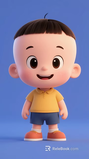 Cartoon Man With Bald Head And Big Eyes Wearing Yellow Polo Shirt Against Blue Background 3d model 