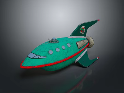 Green Streamlined Spaceship Model With Red Accents Windows Small Antenna And Rear Thruster 3d model