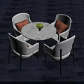 Modern Stylish Interior Round White Table With Four White Chairs and Green Plant Centerpiece