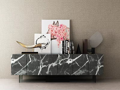 Modern Marble Texture TV Stand With Decorative Painting Books And Ornaments 3d model